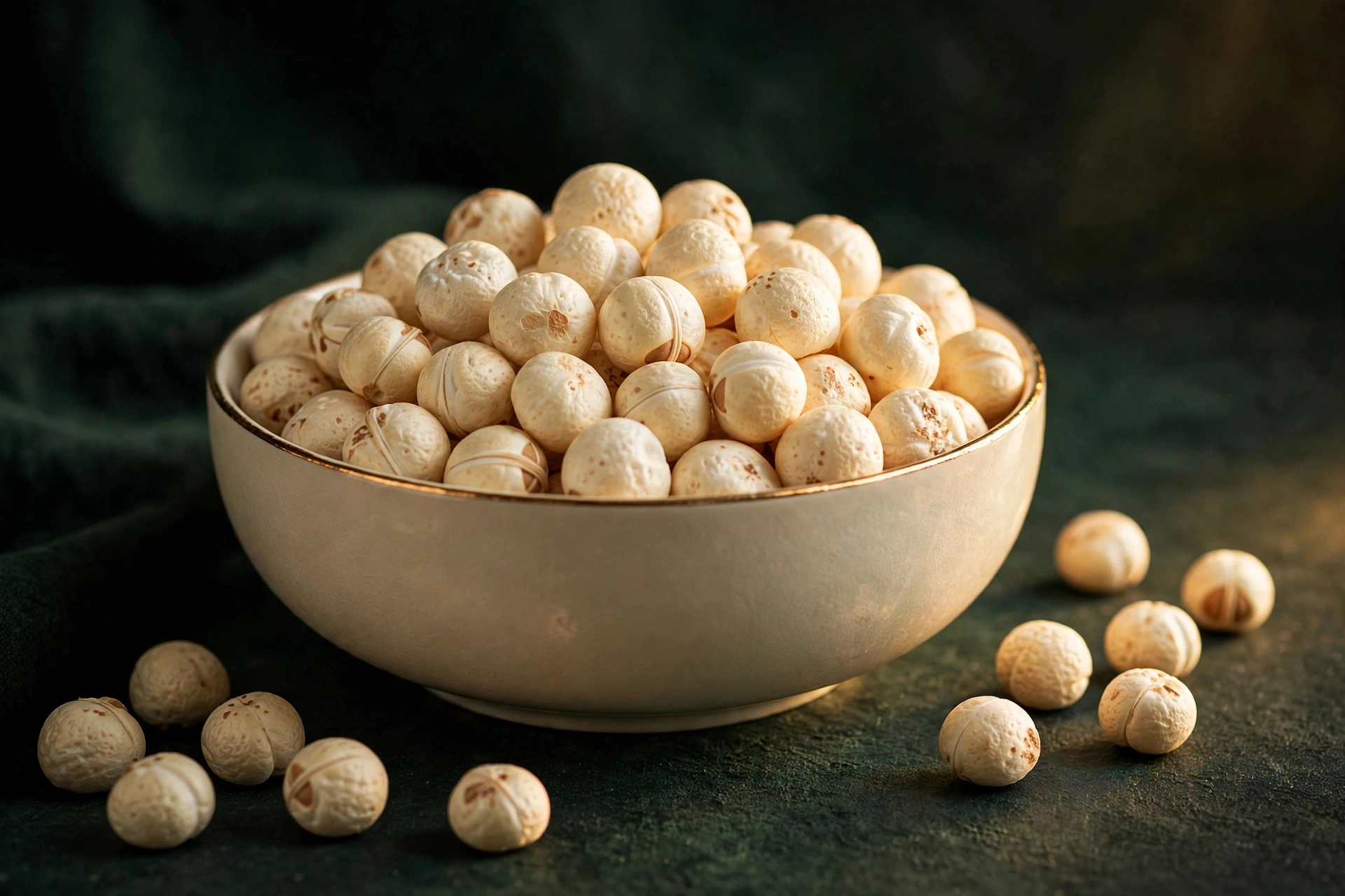 Bowl of premium Nutyona makhana on a cream background
